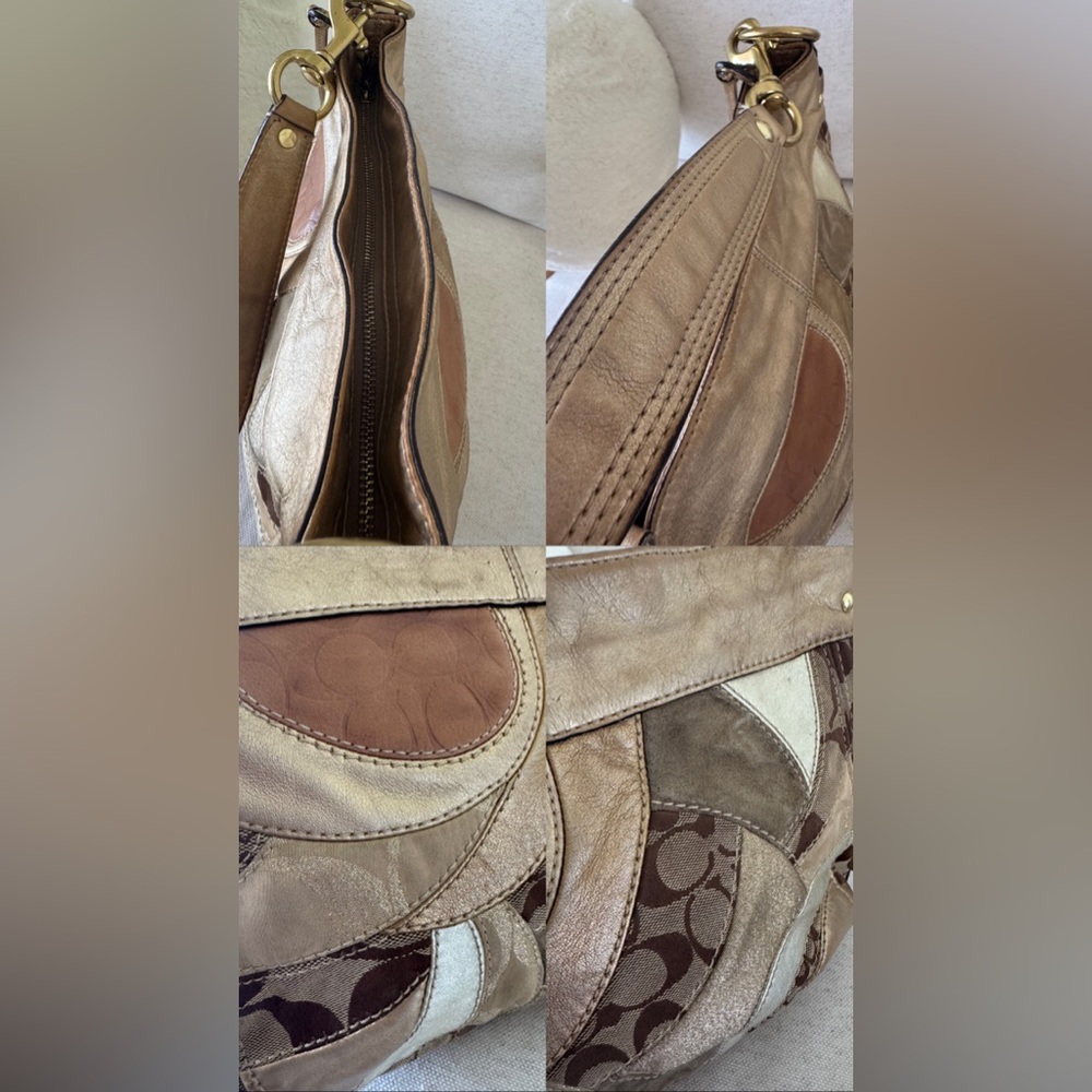 Coach Zoe Vintage Signature Jacquard Patchwork Gold Brown Shoulder Y2K Bag 12662 - Picture 12 of 17